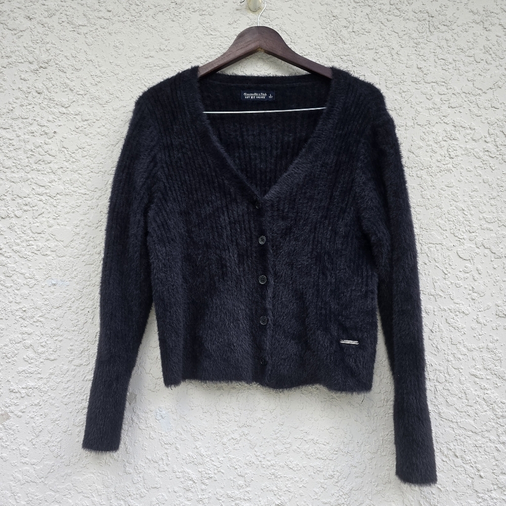 Abercrombie & Fitch Dark Blue Shaggy Knit Cardigan - Cozy & Soft